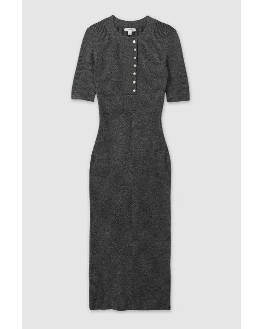 Reiss Gray Ribbed Wool Blend Midi Dress