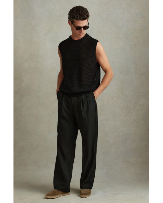 Reiss Dandy - Black Cotton Blend Crochet Vest, L for men