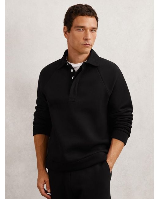 Reiss Costello - Black Cotton-blend Fleece-back Polo Shirt, M for men