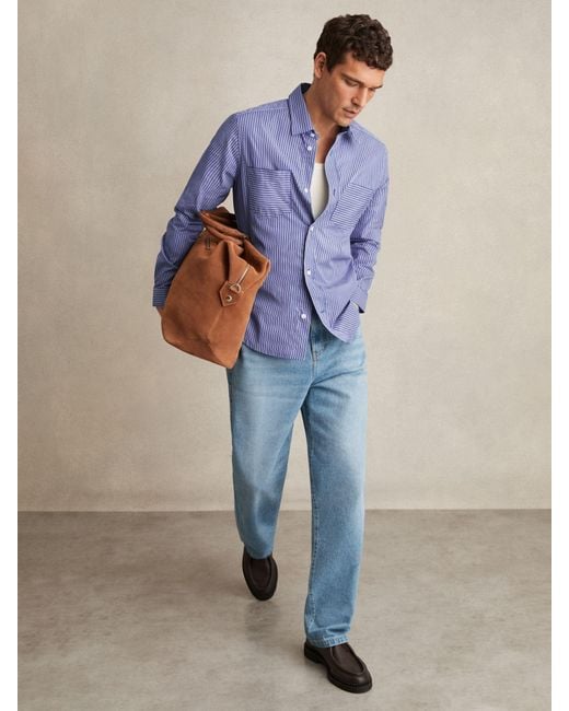 Reiss Blue Cotton-Poplin Stripe Twin-Pocket Shirt for men