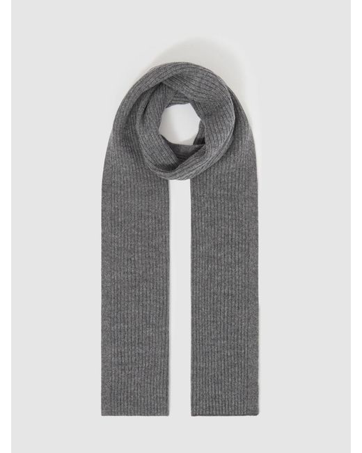 Reiss Gray Chesterfield - Mid Grey Melange Ribbed Merino Scarf, One for men