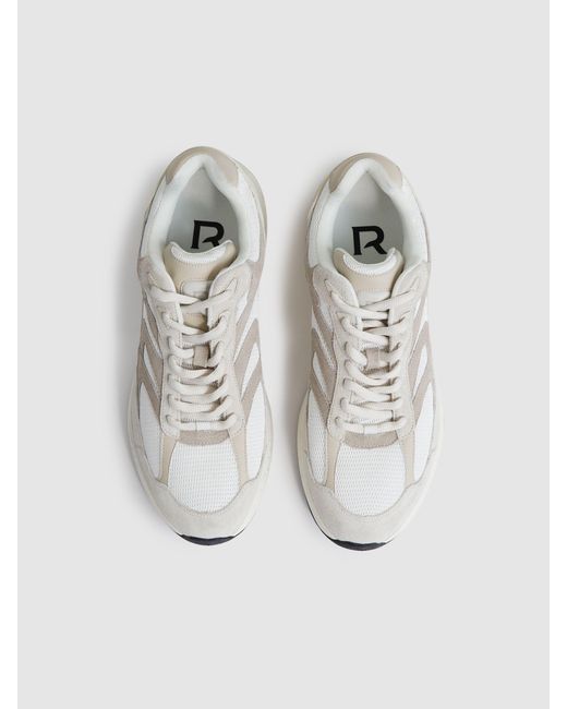 Reiss White Off & Stone Panelled Running Trainers for men