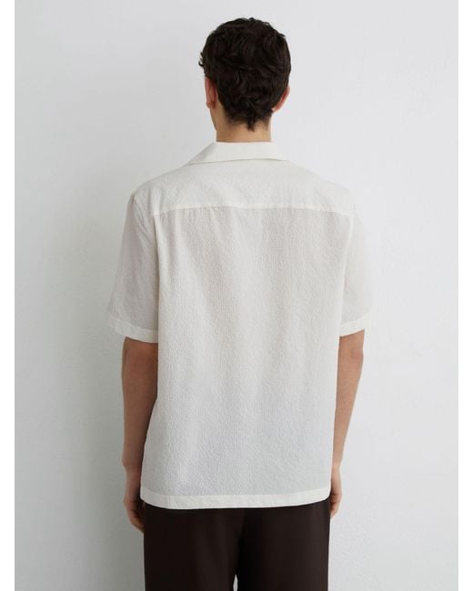 Reiss White Textured Cuban-Collar Short-Sleeve Shirt for men