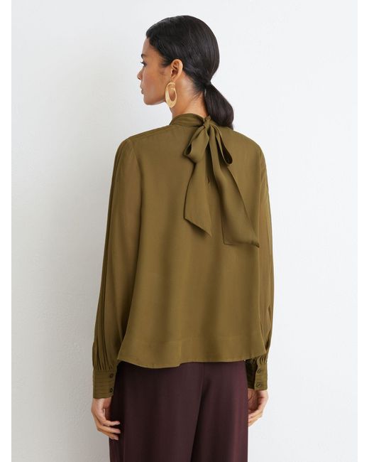 Reiss Brown Pintuck-Detail Tie-Back Blouse