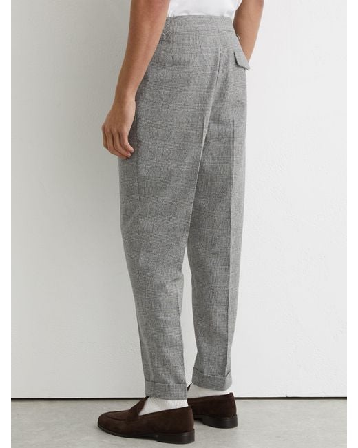 Reiss White Wool-Blend Check Tapered Trousers for men