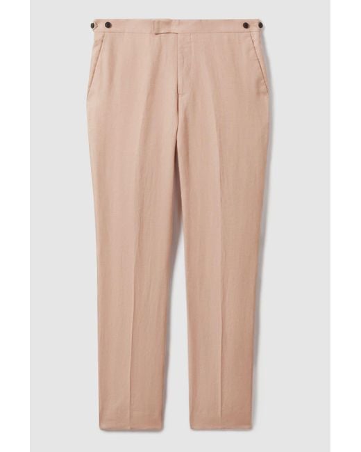 Reiss Gray Kin - Pink Slim Fit Linen Adjuster Trousers for men