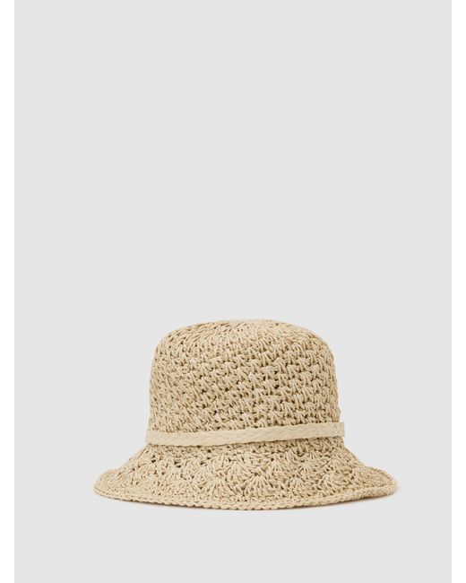 Reiss White Eva - Natural Crochet Raffia-effect Bucket Hat, S-m (us 4-10)