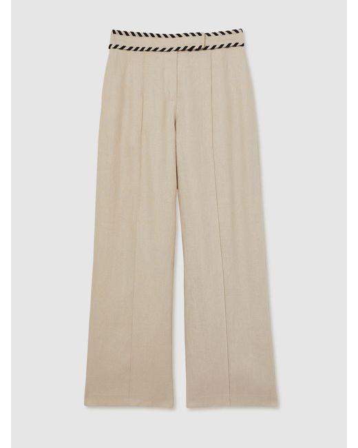 Reiss Natural Linen Wide-Leg Whipstitch Trousers