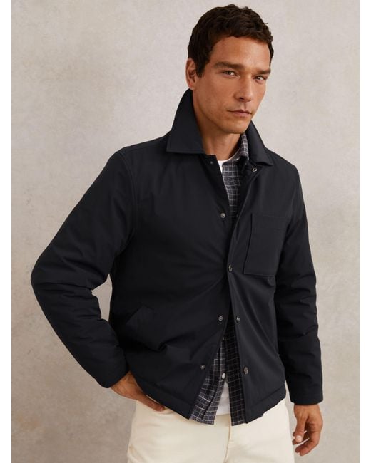 Reiss Black Lightly-Padded Patch-Pocket Overshirt for men