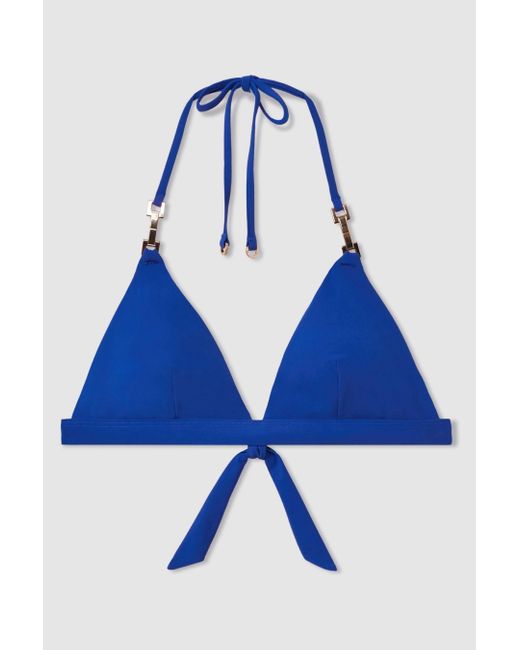 Reiss Natural Riah - Cobalt Blue Triangle Halter Neck Bikini Top, Us 2