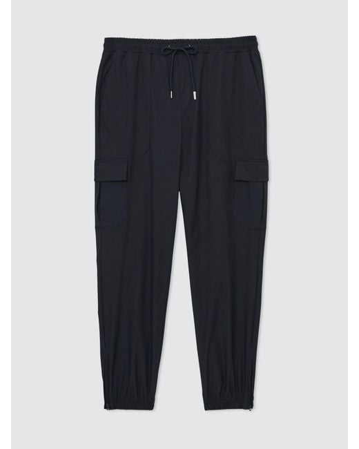 Reiss Blue Technical Cargo Drawstring Trousers for men