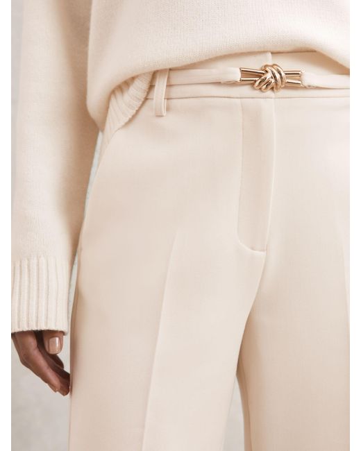 Reiss Natural Flared Knot-Hardware Belted Trousers