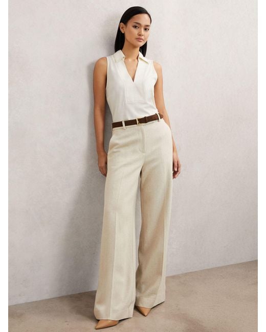 Reiss Natural Neutral Cotton-Blend Collared Sleeveless Top