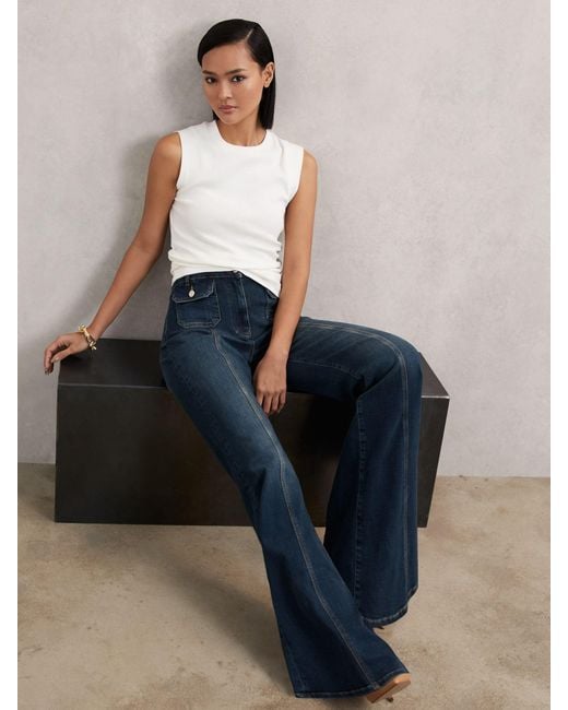 Reiss Blue Button-Pocket Flared Jeans