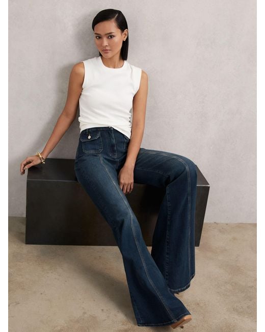 Reiss Blue Petite Button-Pocket Flared Jeans
