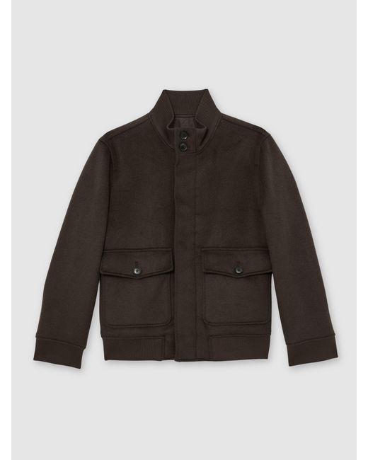 Reiss Black Hadley - Chocolate Brown Wool-blend Funnel-neck Bomber Jacket, Xs for men