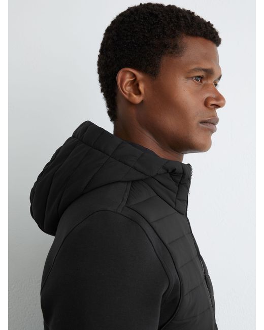 Reiss Black Quilted Hybrid Hooded Zip-Front Jacket for men