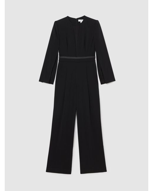 Reiss White Plunge-Neck Split-Sleeve Jumpsuit