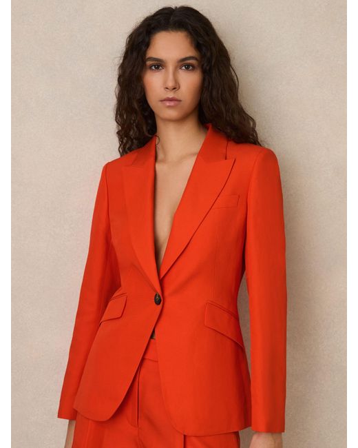Reiss Red Raine - Orange Single Breasted Suit Jacket With Linen, Us 6