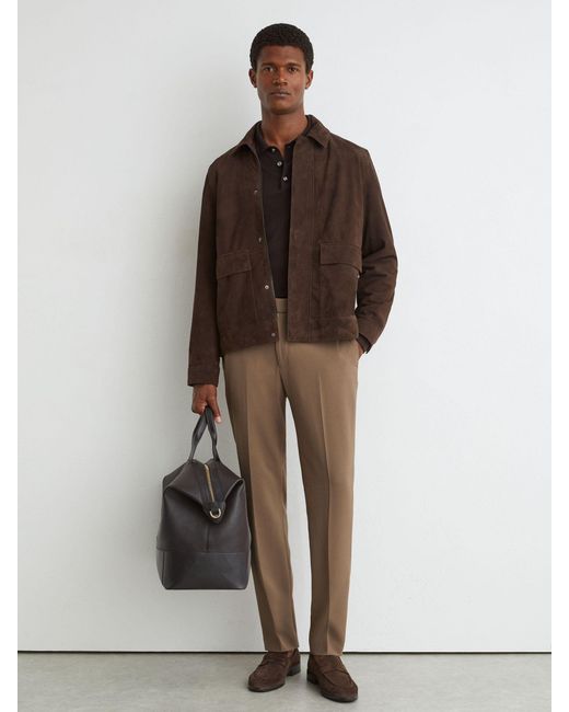 Reiss Brown Slim-Fit Stretch Drawstring Trousers for men
