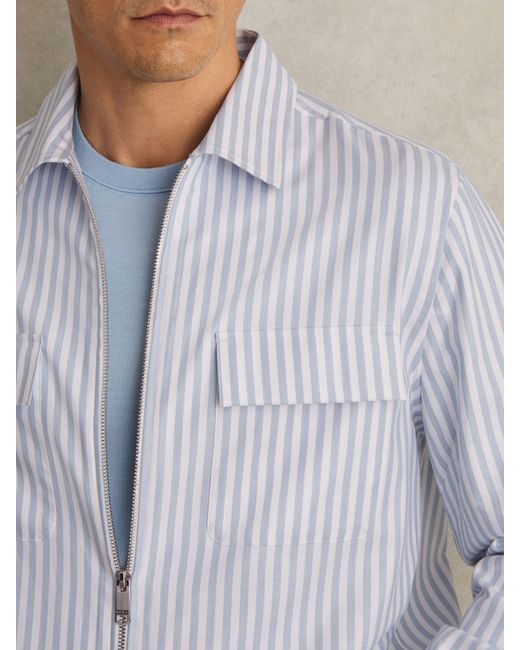Reiss Palina - White/soft Blue Cotton Stripe Zip-through Shirt, Xl for men