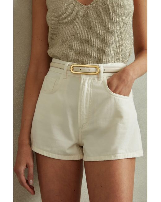 Reiss Natural Chaya - Off White Thin Leather Elongated Buckle Belt