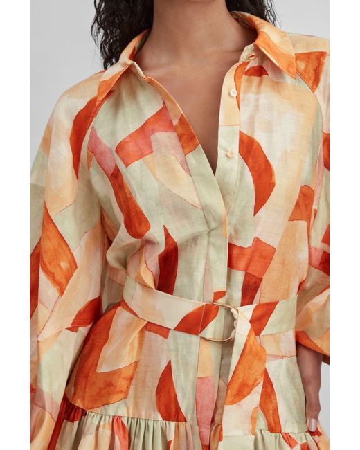 Acler Orange Geometric Print Balloon Sleeve Mini Dress