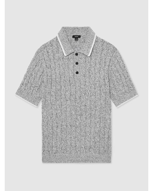 Reiss Gray Cotton Cable-Knit Polo Shirt for men