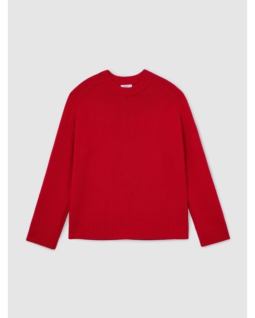 Reiss Red Wool-Cashmere Crew-Neck Raglan Jumper