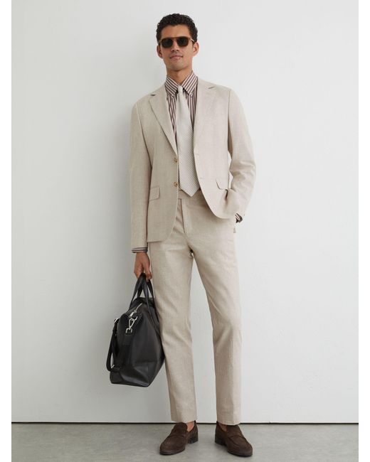 Reiss Natural Linen-Cotton Single-Breasted Check Blazer Tailored-Fit for men