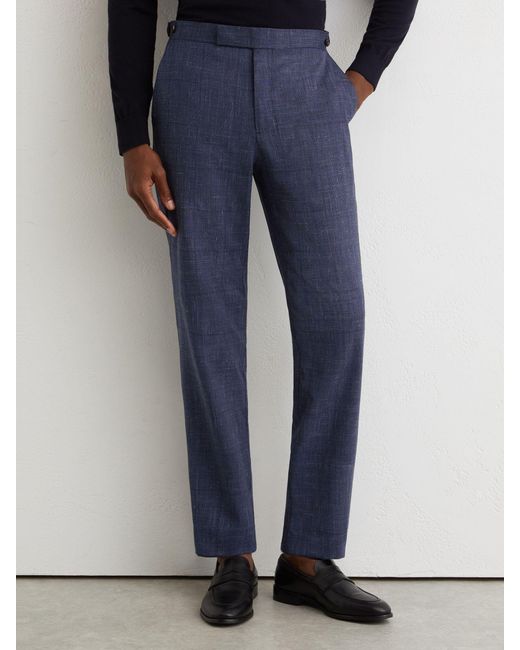 Reiss Blue Wool-Blend Check Classic-Fit Suit Trousers for men