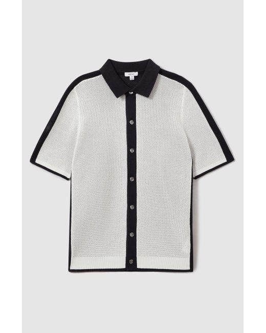 Reiss Multicolor Misto - Navy/optic White Cotton Blend Open Stitch Shirt for men