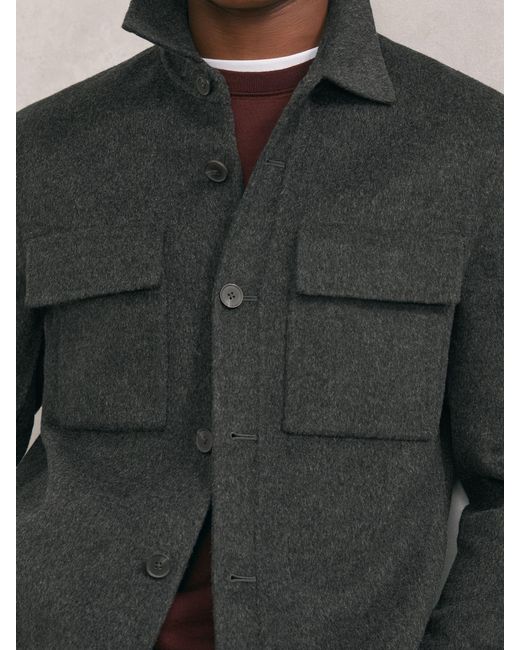 Reiss Black Wool-Blend Twin-Pocket Overshirt for men