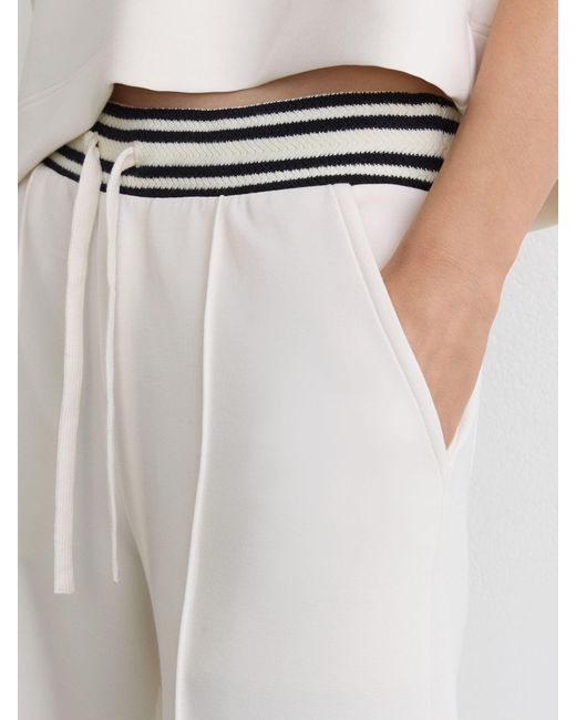 Reiss White Verity - Ivory Petite Premium Interlock Stripe-waist Joggers, Xl (us 16-18)