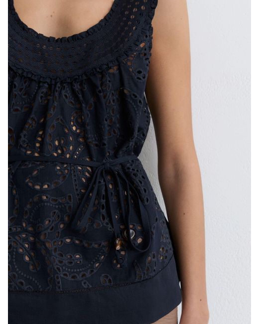 Reiss Black Larna - Navy Cotton Broderie Anglaise Cami Top, Us 12