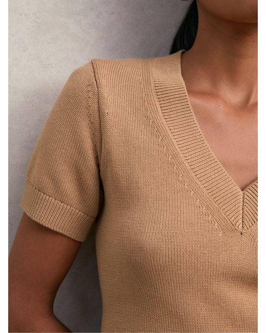 Reiss White Valerie Cotton-Wool Knit V-Neck Top