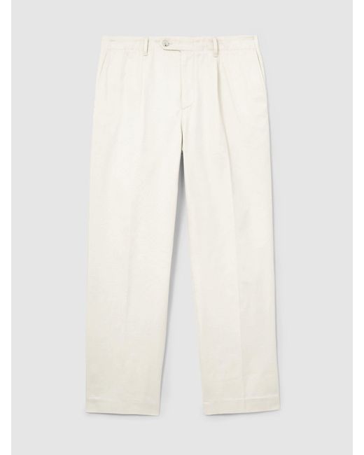 Reiss White Cotton Slub Pleated Relaxed-Fit Trousers for men
