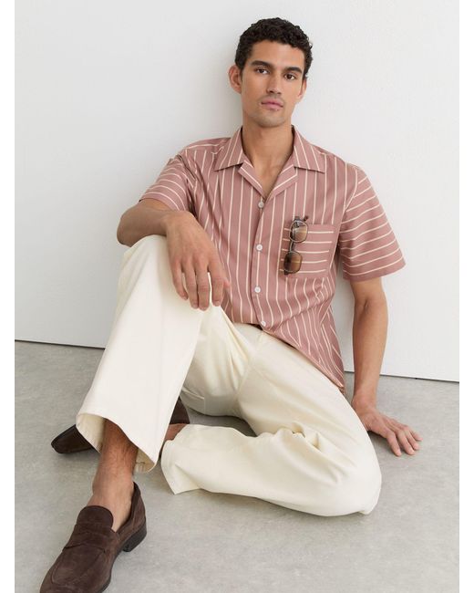 Reiss Pink Cotton-Blend Stripe Cuban-Collar Shirt for men