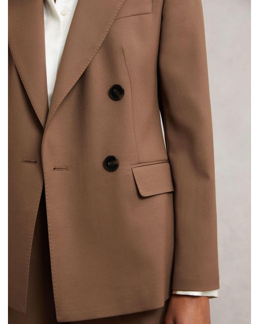 Reiss Brown Solene Wool-Blend Double-Breasted Suit Blazer