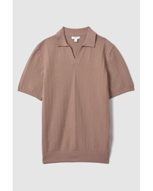 Reiss Brown Mickey - Dusty Pink Textured Modal Blend Open Collar Shirt, Xxl for men