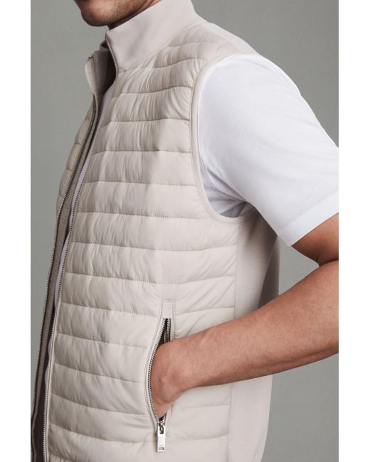 Reiss Gray Pluto - Stone Hybrid Quilt And Knit Zip-through Gilet, M for men