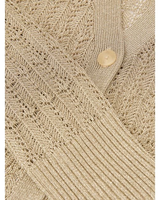 Reiss Suzanne - Gold Metallic Pointelle-knit Cardigan, Xl (us 16-18)