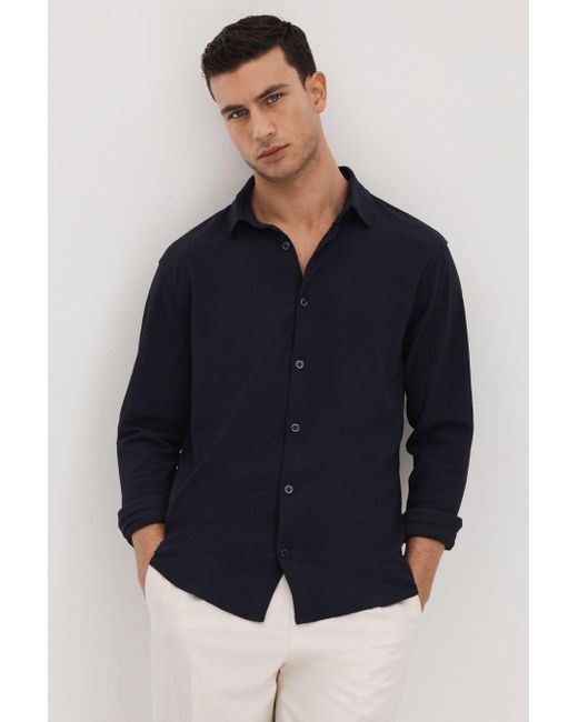 Reiss Blue Corsica - Navy Textured Button-through Shirt for men