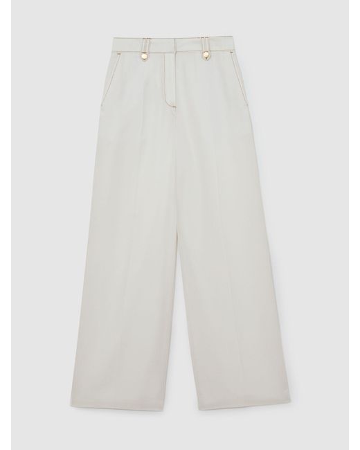 Reiss Gray Lyocell Topstitched Wide-Leg Trousers