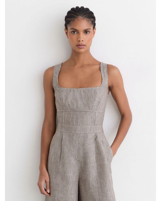 Reiss Green Linen Structured Wide-Leg Jumpsuit