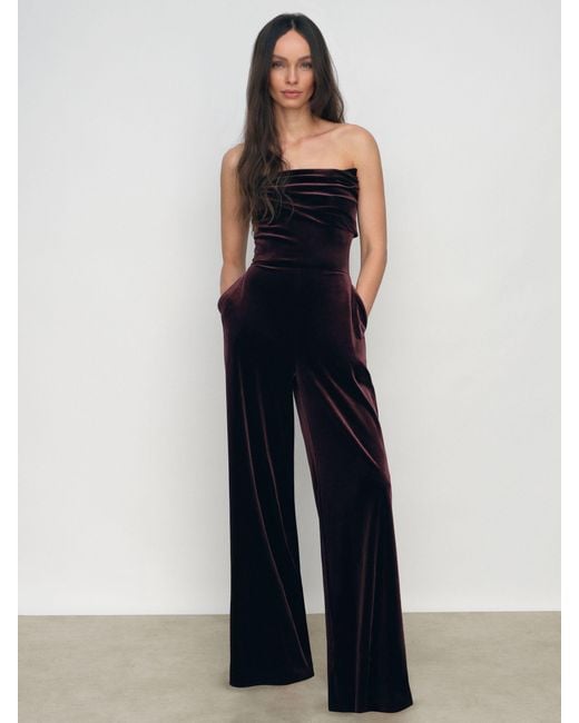 Reiss Blue Petite Velvet Drape Strapless Jumpsuit