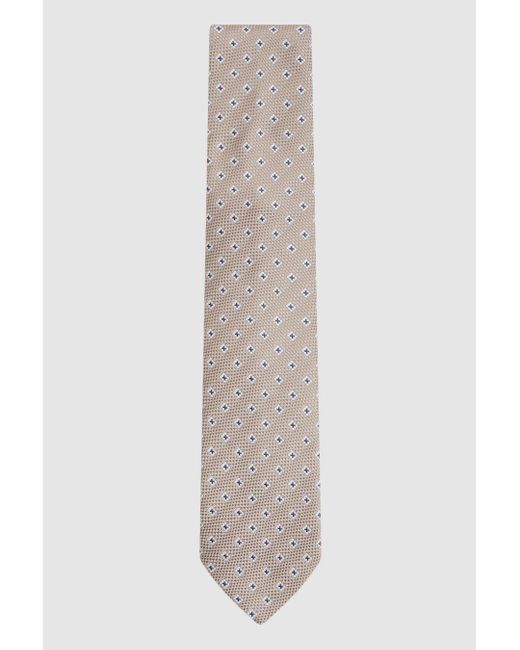 Reiss White Apollinare - Oatmeal Silk Blend Floral Print Tie for men