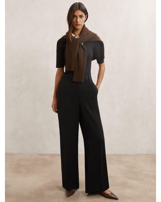 Reiss Natural Margeaux - Black Wide-leg Tailored Trousers, Us 8 L