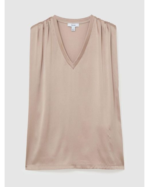Reiss Black Silk-Front V-Neck Sleeveless Top