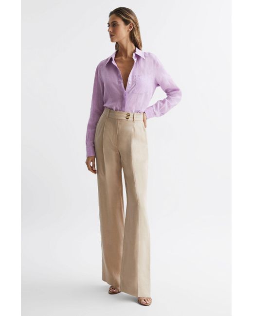 Reiss Purple Campbell - Lilac Linen Long Sleeve Shirt, Us 0